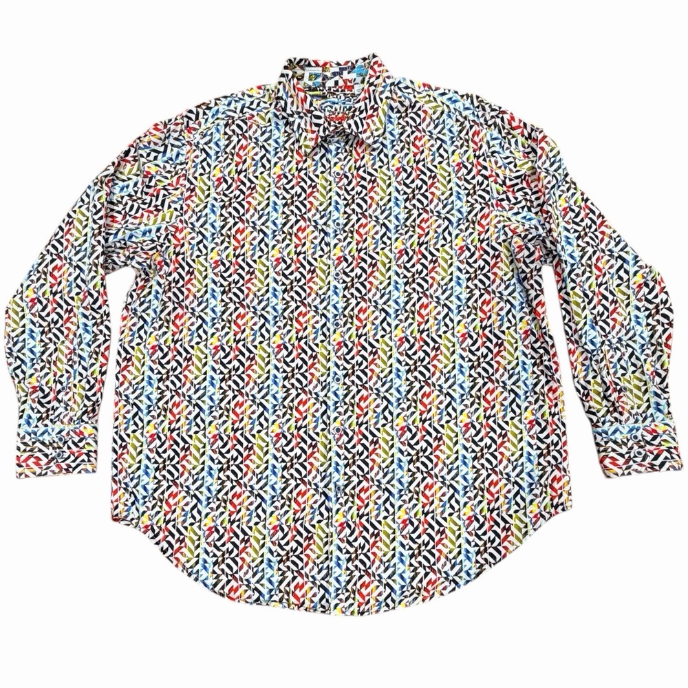 Robert Graham Men's Bold Multicolor Optical Geometric Button-Down Short Size‎ XL